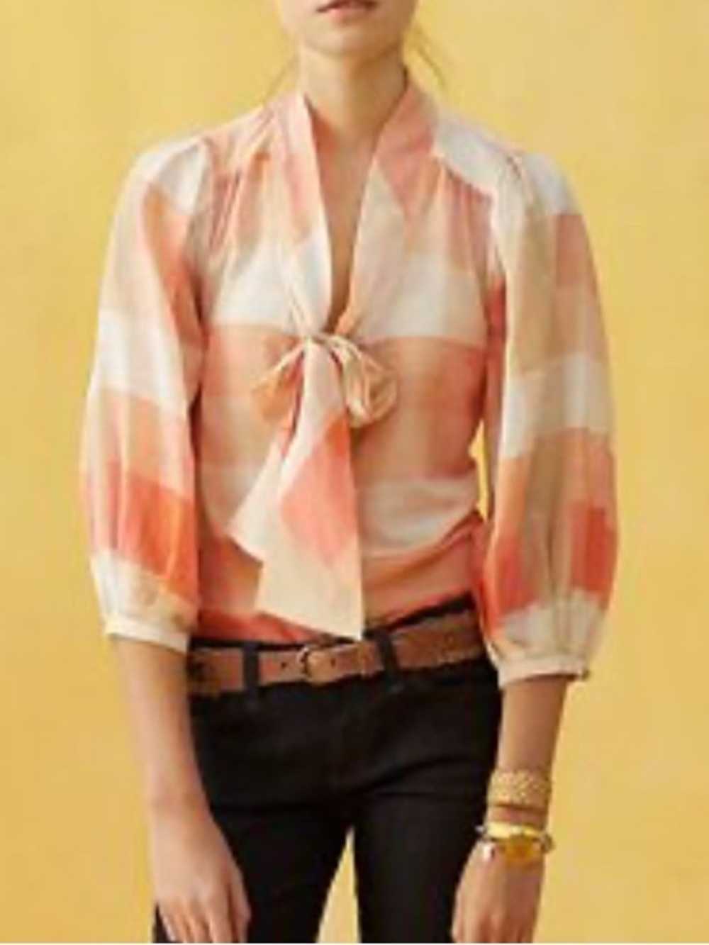 NWT Anthropologie Maeve Pink Check Semi Sheer Silk Cotton Button Up Blouse Sz 6